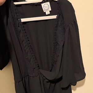 Francesca's Collections Black Lace-Trim V-Neck Dress